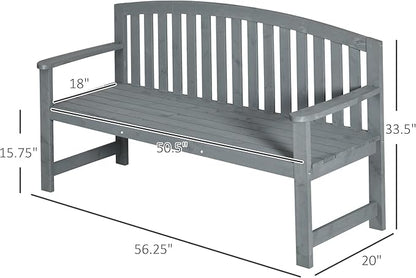 Outsunny 56" Outdoor Wood Bench, 2-Seater Garden Bench with Backrest and Armrest, Patio Bench for Patio, Porch, Poolside, Balcony, Gray
