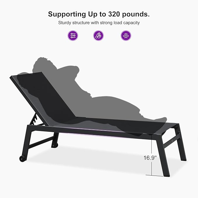 PURPLE LEAF Outdoor Chaise Lounge Set for 2 Oversized Pool Lounge Chairs with Easy-to-Move Wheels and Adjustable - Photo 8