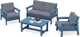 SERWALL 4 Piece HDPE Outdoor Furniture Set, All Weather Wood-Like Outdoor Sofa Sectional Couch - Photo 1