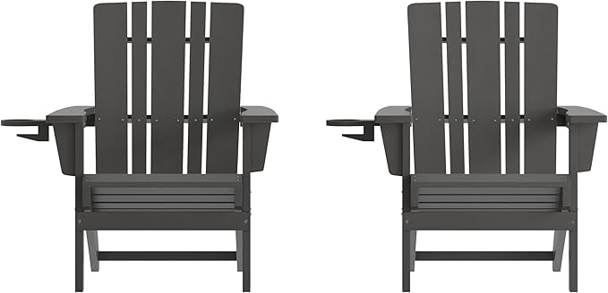 Taylor & Logan Hedley Adirondack Chair with Cup Holder, Weather Resistant HDPE Adirondack Chair in Gray, Set of 2