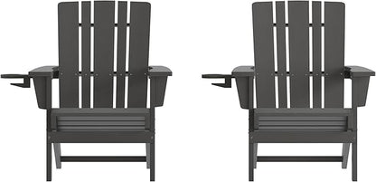 Taylor & Logan Hedley Adirondack Chair with Cup Holder, Weather Resistant HDPE Adirondack Chair in Gray, Set of 2