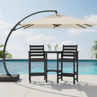 Tall Adirondack Chairs Set of 2, Bar Height HDPE Outdoor Chairs with Connecting Tray & Umbrella Hole, Balcony Patio Adirondack Chairs for Deck, Garden, Lawn,Black