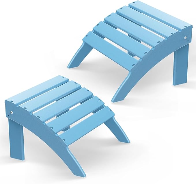 BRIOPAWS Adirondack Ottomans | Folding | Set of 2 | HDPE Plastic | Arctic Outdoor Foot Rest | All Weather | Patio Footrest for Adirondack Chair | Foot Stool for Deck Porch | 19.7W x 18.5L x 13H Inch
