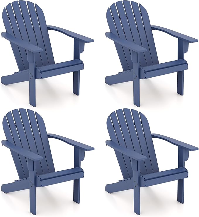 Giantex Acacia Wood Adirondack Chair Set of 4, Outdoor Fire Pit Chair with 105° Inclined Seat, High Backrest, 4" Wide Armrests, Patio Lounge Chair for Outside, Lawn, Backyard, Garden, Deck, Porch