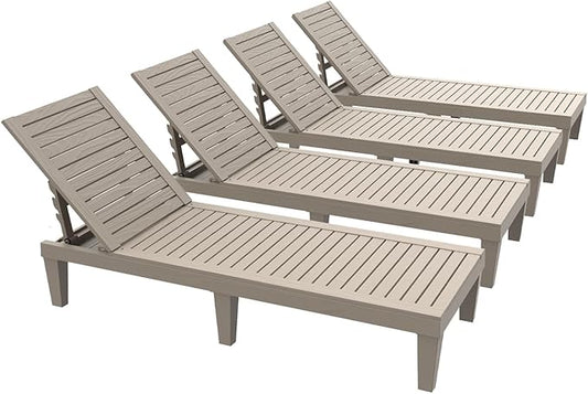 4 Patio Lounge Chair,Resin Outdoor Chaise Lounge with Waterproof Design & Lightweight Frame,Premium Outdoor Lounge Chairs for Backyard, Poolside, Garden