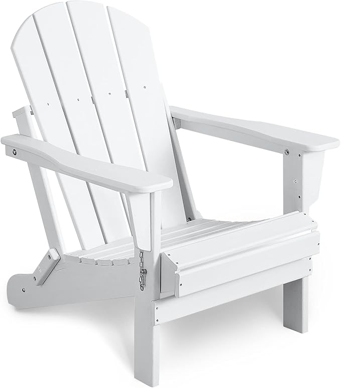 Folding Adirondack Chairs, Patio Chair, Patio Adirondack Chair Weather Resistant, Outdoor HDPE All-Weather Adirondack Chair for Fire Pit, Pool, Balcony, Backyard, White