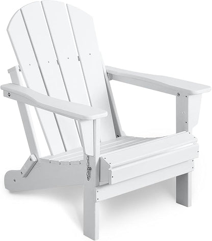Folding Adirondack Chairs, Patio Chair, Patio Adirondack Chair Weather Resistant, Outdoor HDPE All-Weather Adirondack Chair for Fire Pit, Pool, Balcony, Backyard, White