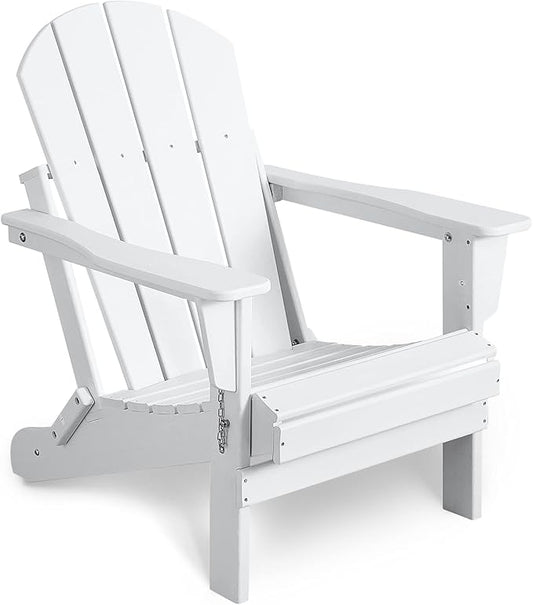 Folding Adirondack Chairs, Patio Chair, Patio Adirondack Chair Weather Resistant, Outdoor HDPE All-Weather Adirondack Chair for Fire Pit, Pool, Balcony, Backyard, White