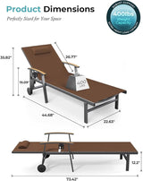Ciokea Outdoor Lounge Chair with Pillow Set of 2, 5-Position Aluminum Chaise Lounge with Wheels & Armrests - Photo 2
