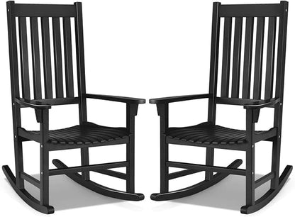 Giantex Rocking Chair Acacia Wood Frame Outdoor& Indoor for Garden, Lawn, Balcony, Backyard and Patio Porch Rocker (2, Black)