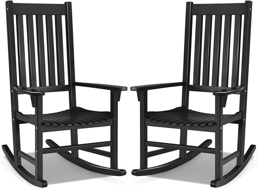 Giantex Rocking Chair Acacia Wood Frame Outdoor& Indoor for Garden, Lawn, Balcony, Backyard and Patio Porch Rocker (2, Black)