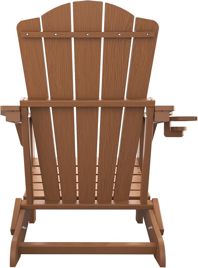 Folding Adirondack Chair Set of 4, HDPE All-Weather Outdoor Chair with Cup Holder, Wooden Textured, Fire Pit Chair - Photo 10