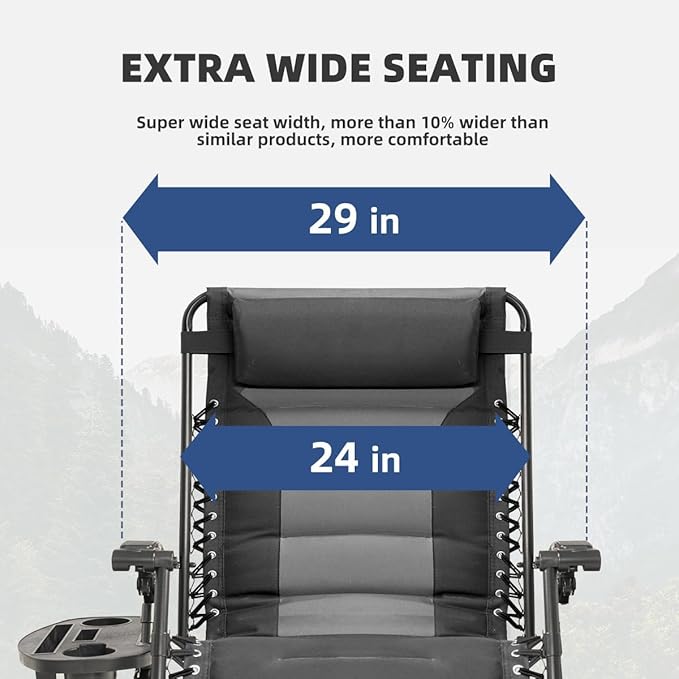 Zero Gravity Chair Set of 4 Oversized Padded Recliner with Adjustable Headrest & Cup Holder - 600D Oxford Folding - Photo 4