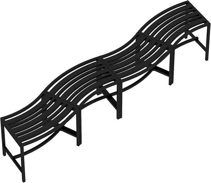 Metal Outdoor Curved Fire Pit Bench Set of 4, Fire Pit Seating Waterproof, Steel Backless Outside Tree Bench for Garden,Patio,Porch,Backyard,Heavy Duty Plant Holder, Style 3, Black