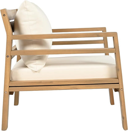 Christopher Knight Home Jamaia Outdoor Acacia Wood Club Chair Set of 2, Patio Armchair with Thick Beige Cushions, Deep Seating Furniture for Garden, Porch, Backyard, Balcony, Light Teak Finish, Beige