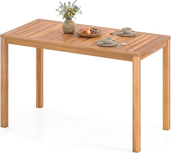 Tangkula Outdoor Acacia Wood Dining Table for 4-6, Rectangular Patio Table with Slatted Tabletop - Photo 1
