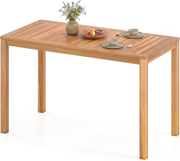 Tangkula Outdoor Acacia Wood Dining Table for 4-6, Rectangular Patio Table with Slatted Tabletop - Photo 1