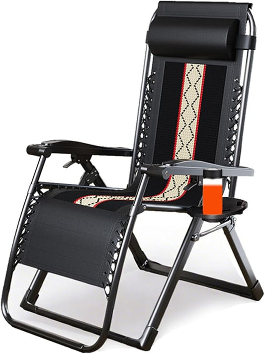 Outdoor Padded Lounge Chair Folding Outdoor Patio Recliner, Anti Gravity Lounger for Backyard w/Headrest, Cup Holder, Side Tray