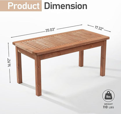 VINGLI Outdoor Wood Coffee Table, 35" Farmhouse Side Table for Patio, Solid Cedar Wood Accent Table with Slatted Tabletop, Weather-Resistant End Table for Garden, Poolside, Lawn, Living Room (Brown)