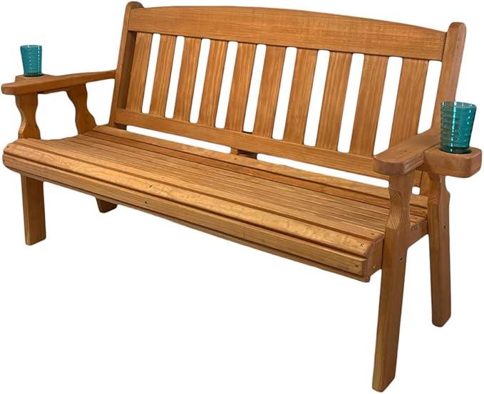 Amish Casual Heavy Duty 800 Lb Mission Pressure Treated Garden Bench with Cupholders (4 Foot, Cedar Stain)