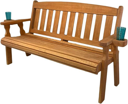 Amish Casual Heavy Duty 800 Lb Mission Pressure Treated Garden Bench with Cupholders (4 Foot, Cedar Stain)