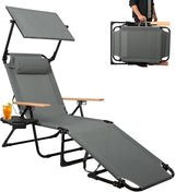 Foldable Chaise Lounge Chair Outdoor, 4-Position Reclining Outdoor Lounge Chairs with Wooden Armrest - Photo 1