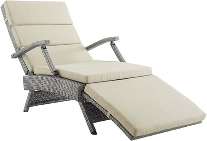 Modway Envisage Outdoor Patio Wicker Rattan Chaise Lounge in Light Gray Beige