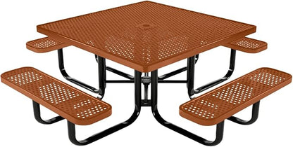 COATEDOUTDOORFURNITURE Heavy-Duty Portable Outdoor Kids Table with Umbrella Hole, Punched Steel Kids Picnic Table, Commercial-Grade, Made in America (46 in, Square, Childrens, Textured Copper)