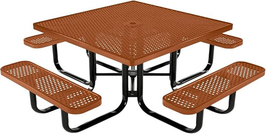 COATEDOUTDOORFURNITURE Heavy-Duty Portable Outdoor Kids Table with Umbrella Hole, Punched Steel Kids Picnic Table, Commercial-Grade, Made in America (46 in, Square, Childrens, Textured Copper)