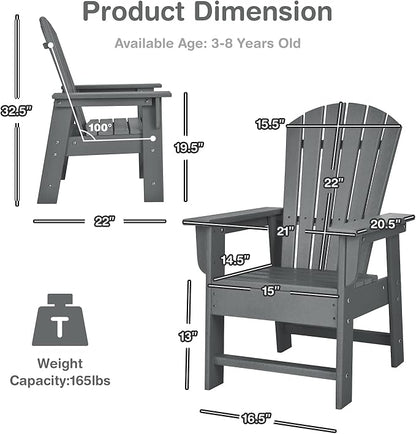 Giantex Adirondack Chair, Kids HDPE Patio Lawn Chair with Ergonomic Backrest for Deck, Porch, Backyard, Poolside, Indoor, Weather Resistance Toddler Outdoor Chair (1, Gray)