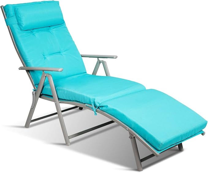 Tangkula Outdoor Folding Chaise Lounge Chair, Lightweight Recliner Chair w/ 7 Adjustable Backrest Positions - Photo 1