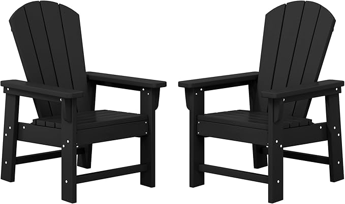 WestinTrends Malibu Kids Outdoor Adirondack Plastic Patio Chair (Set of 2), Black