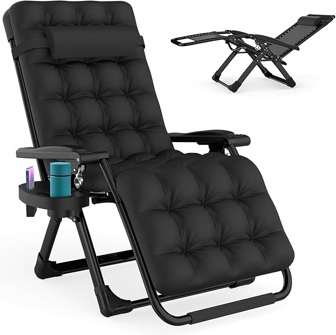 ZENPETIO Zero Gravity Chair, Reclining Camping Chair with Cup Holder and with Removable Cushion, Anti Gravity Lounge Chair for Indoor and Outdoor