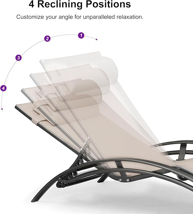 PURPLE LEAF Patio Chaise Lounge Chair Set with 2 Side Table Outdoor Pool Adjustable Recliner Chairs for Outside Beach Poolside Sunbathing Tanning Lounger
