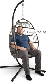 SereneLife Egg Chair with Stand – Hanging Rattan Wicker Swing for Indoor Outdoor Use – 350 lbs Capacity - Photo 1
