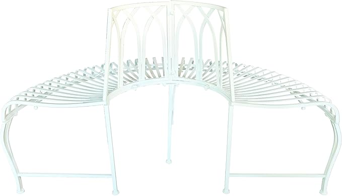 Hi-Line Gift Ltd. Semi-Circle White Metal Tree Wrap Garden Bench