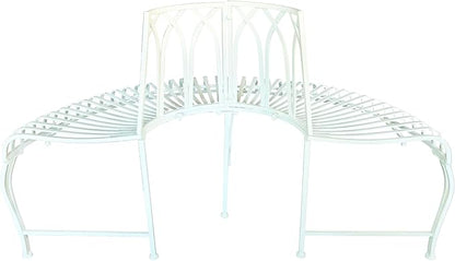 Hi-Line Gift Ltd. Semi-Circle White Metal Tree Wrap Garden Bench
