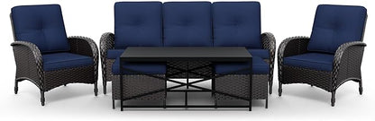 Joyside Wicker Patio Furniture Set, 6 Piece Outdoor Furniture Set with Thickened Cushions, High Back, Deep Seating, Wide Armrest, Rattan Outdoor Chairs for Porch, Deck