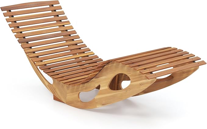 Giantex Acacia Wood Outdoor Rocking Chair, Patio Lounge Chair with Ergonomic Curved & Slatted Seat, High Back, Bottom Stopper, Outside Chaise Lounge, 63”x23.5”x26” Pool Lounger for Porch, Yard (1)