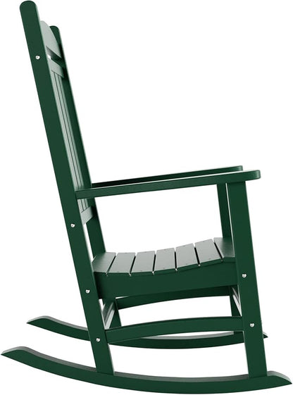 WestinTrends Malibu Malibu Outdoor Patio Porch Rocking Chair with Side Table Set, Dark Green