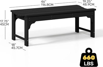 Costaelm Outdoor Benches Weatherproof, All Weather Resistant Park Bench Poly Lumber Backless Garden Bench Seat for Entryway Front Porch, Black