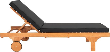 SAFAVIEH Outdoor Collection Newport Natural/ Black Cushion Built-in Side Table Adjustable Chaise Lounge Chair