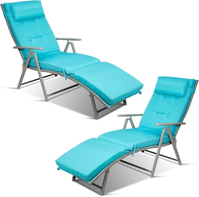 Tangkula 2 PCS Outdoor Folding Chaise Lounge Chair, Lightweight Recliner Chair w/ 7 Adjustable Backrest Positions - Photo 1