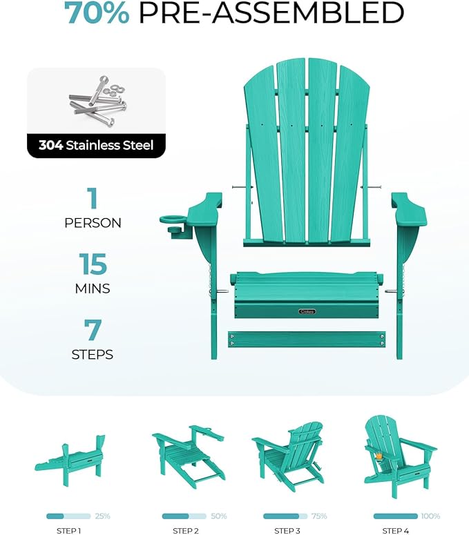 Ciokea Folding Adirondack Chair 6 Pack, Patio Adirondack Chair Weather Resistant, Plastic Fire Pit Chair with Cup Holder - Photo 3