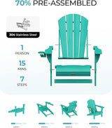 Ciokea Folding Adirondack Chair 6 Pack, Patio Adirondack Chair Weather Resistant, Plastic Fire Pit Chair with Cup Holder - Photo 3