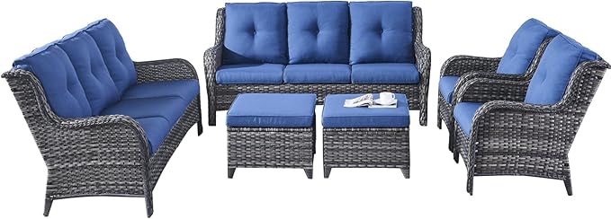 Rilyson Wicker Patio Furniture Set - 6 Piece Rattan Outdoor Sectional Conversation Sets with 2 Sofa - Photo 3