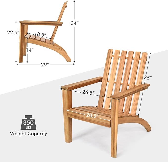 Tangkula Adirondack Chair Acacia Wood Outdoor Armchairs, Weather Resistant for Patio Garden Backyard Deck Fire Pit, Lawn Porch Furniture & Lawn Seating, Campfire Chair, Adirondack Lounger (1, Natural)