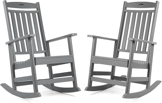 FUNBERRY Outdoor Rocking Chairs Set of 2, HDPE All Weather Poly Lumber Rocker, High Back Patio Rockers Easy Assembly