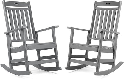 FUNBERRY Outdoor Rocking Chairs Set of 2, HDPE All Weather Poly Lumber Rocker, High Back Patio Rockers Easy Assembly