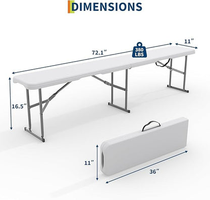 6ft Plastic Folding Bench with Carrying Handle & Lock, Portable Outdoor Bench in Garden Picnic Camping Dining Party Seat, Waterproof Bench for Soccer Activities